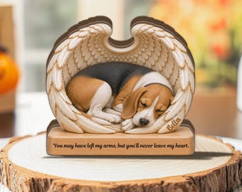 Personalized Beagle  Wood Block Flat 2D Home Decor, Pet Loss Memorial Remembrance Keepsake, Rainbow Bridge Adoption Gotcha Day Gift
