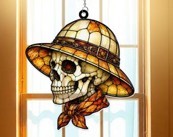 Cowboy Skeleton Halloween Acrylic Suncatcher Window Hanger, Western Gothic Decor, Spooky Ranch Artwork, Halloween Cowboy Gift