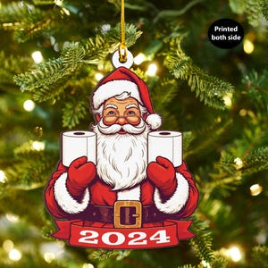 Carta igienica Babbo Natale Natale 2024 Ornamento in legno, Decorazione per albero di Natale Ornamento in legno Regalo, Divertente meme di Natale Decorazione per albero Regalo