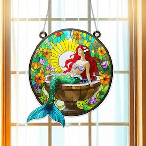 Mermaid Ocean Suncatcher Window Ornament | Acrylic Coastal Decor for Beachy Windows | Ocean Fantasy Gift for Mermaid & Sea Life Lovers