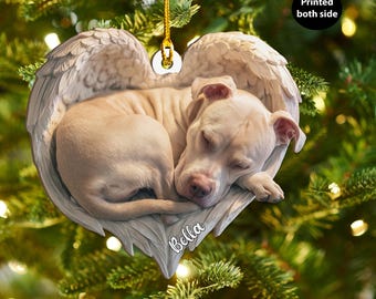Personalized Pit Bull Dog Angel Ash Plywood Ornament Flat 2D Holiday Tree Decor Gift for Dog Lovers, Pet Memorial Keepsake Gift Idea