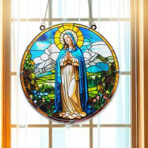 Virgin Mary Christmas Suncatcher Window Ornament | Acrylic Nativity Decor | Holy Glass Look Art | Religious Gift | Spiritual Holiday Display