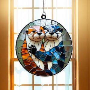 Otter Couple Hugging Acrylic Suncatcher Window Hanging Ornament, Suncatcher Ornament Gift, Otter Couple Hugging Suncather For Window Gift