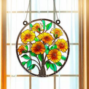 Yellow Marigold Flowers Acrylic Suncatcher Window Hanging | Bright Floral Window Ornament | Cheerful Garden Decor Gift for Flower Lovers
