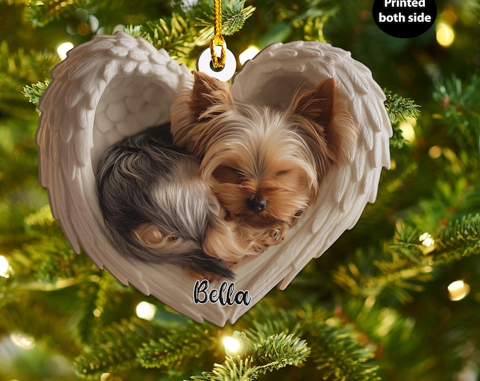 Personalized Yorkshire Terrier Dog Angel Ash Plywood Ornament Flat 2D Holiday Tree Decor Gift for Dog Lovers, Pet Memorial Keepsake
