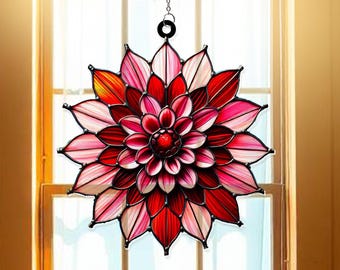Dahlia Suncatcher Window Hanging Ornament, Suncatcher Ornament Gift, Cool Suncather Windows, Dahlia Shape Suncatcher