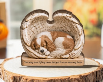 Personalized Cavalier King Charles Spaniel Wood Block Flat 2D Home Decor, Pet Loss Memorial Remembrance Keepsake, Rainbow Bridge Gotcha Day