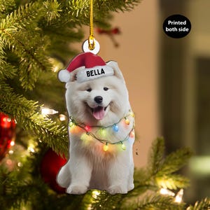 Personalized Samoyed Dog Christmas Ash Plywood Ornament Flat 2D Cutout Holiday Tree Decor Gift for Dog Lovers, Families, Pet Owners Keepsake
