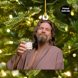 Big Lebowski The Dude Enfeite de madeira Presente, Decoração de árvore de Natal Enfeite de madeira Presente, Decoração engraçada de árvore de Natal, Decoração de meme para árvore de Natal