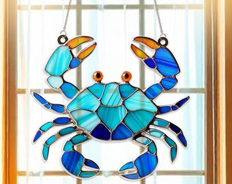 Blue Crab Acrylic Window Suncatcher Hanging Ornament, Suncatcher Ornament Gift, Suncather For Window, Custom Shape Suncatcher