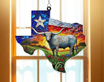 Adorno para ventana con atrapasol de Texas Longhorn, regalo para atrapasol, atrapasol genial para ventanas, atrapasol con forma personalizada