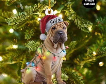 Personalized Shar Pei Dog Angel Ash Plywood Ornament Flat 2D Holiday Tree Decor Dog Lovers,Pet Memorial Families Keepsake Gift Idea