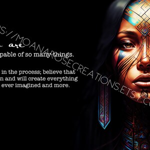 Beautiful Aztec Woman With ‘You Are’ Quote | Digital Product | Art | Wall Paper | Portraits | Print | Download | Home Decor