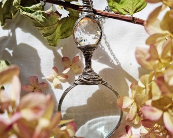 Magnifying Loupe Necklace, Magnifier Glass Pendant, Grandma gift, Mother's Day jewelry, Prism necklace.