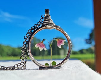 Twinflower Linnea Terrarium Necklace, Pressed Flower Glass Pendant