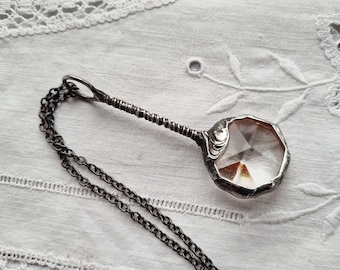 Glass prism necklace. Crystal jewelry. Faceted crystal.
