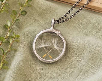 Dandelion seed necklace, small. Terrarium necklace. Swedish jewelry.