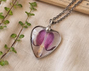 Bleeding heart pendant, heart shaped, handmade flower necklace.