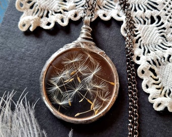 Dandelion seed necklace. Terrarium necklace. Swedish jewelry.