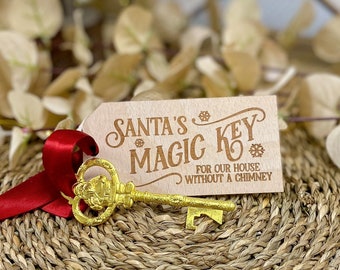 Santa's Magic Key | Christmas Decoration Keepsake | Decorative Golden Santa Key with Tag | Kids Christmas Eve Box Fun