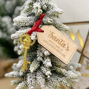 Llave mágica de Papá Noel personalizada / Recuerdo de decoración navideña / Llave dorada decorativa de Papá Noel con etiqueta / Caja divertida de Nochebuena para niños