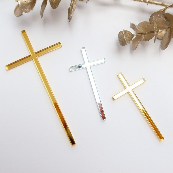 Slim Cross Cake Charm | Mirror Acrylic Cross | Topper For Christening Cake, Baptism Cake Charms, Cupcake Charm, Holy Communion Cake Decor