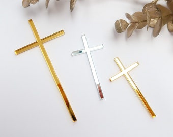 Slim Cross Cake Charm | Mirror Acrylic Cross | Topper For Christening Cake, Baptism Cake Charms, Cupcake Charm, Holy Communion Cake Decor