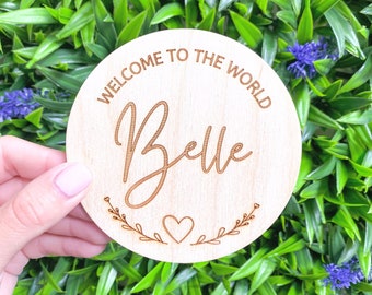 Baby Announcement Sign, Wooden Baby Announcement Sign, Welcome To The World, Newborn Gift, Personalised Baby Sign, New Parent Gift Ideas