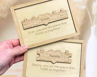 Regalo del Día de la Madre para la Niñera, Marco de Rompecabezas Personalizado, Idea de Regalo de Recuerdo para los Abuelos, Regalo de los Nietos