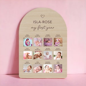 Tablero de fotos de mi primer año / Recuerdos mensuales del primer cumpleaños / Accesorios fotográficos personalizados / Decoración para fiesta de cumpleaños