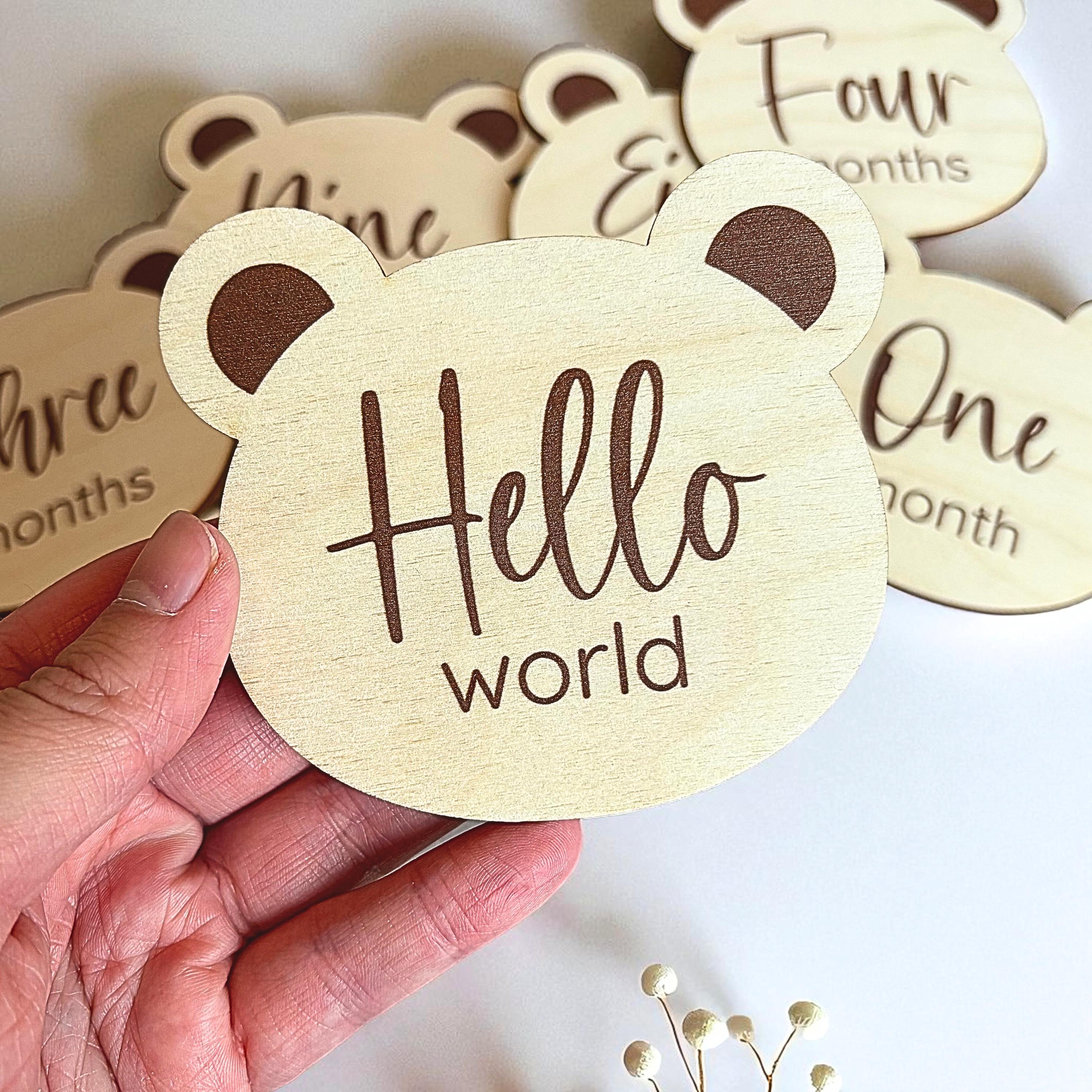 Teddy Bear Shape Wooden Baby Milestone Discs Set - Monthly Markers -…