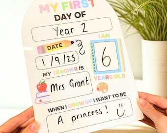 My First Day Whiteboard Photo Prop | Reusable Memory Keepsake Sign | Back To School Gift Ideas | Nursery, Preschool, Kindergarten Sign