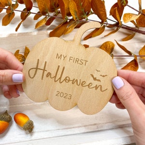 My First Halloween Wooden Pumpkin Plaque | Halloween Photo Props