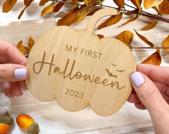 My First Halloween 2024 Wooden Pumpkin Plaque | Halloween Photo Props