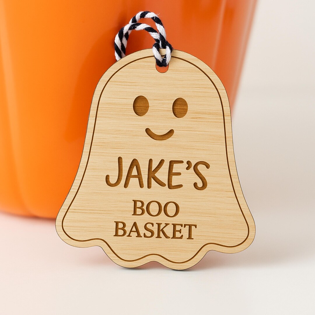 Personalised Ghost Boo Basket Name Tag, Custom Halloween Name Tag for ...