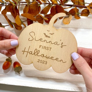 Personalised My First Halloween Wooden Pumpkin Plaque | Halloween Photo Props