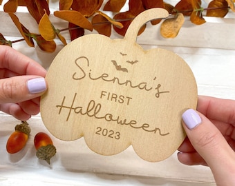 Personalised My First Halloween Wooden Pumpkin Plaque | Halloween Photo Props