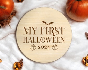 My First Halloween 2025 Baby Name Plaque | Wooden Pumpkin Detail Sign | Baby's First Halloween Photo Props & Announcement