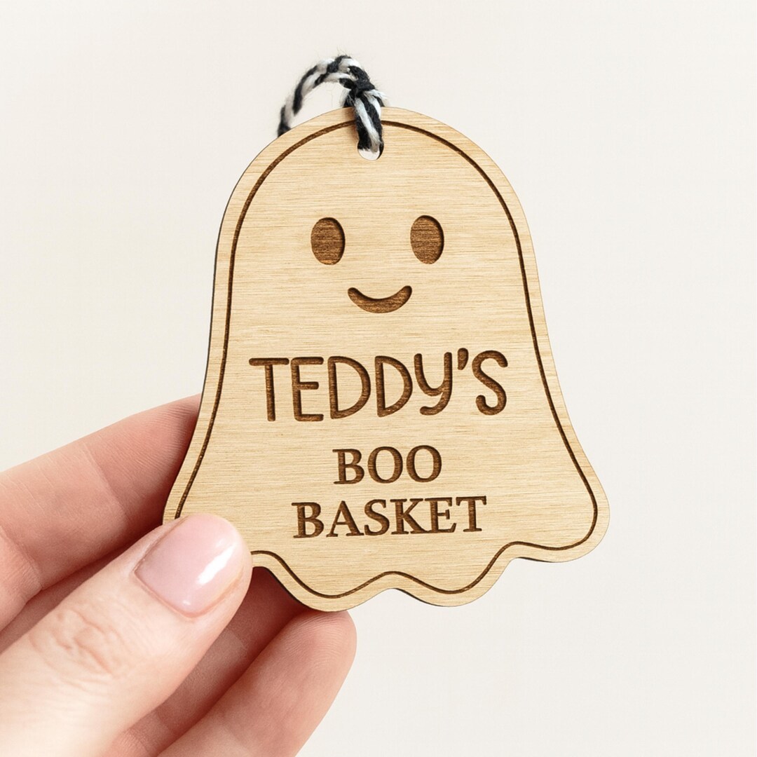 Personalised Ghost Boo Basket Name Tag, Custom Halloween Name Tag for ...
