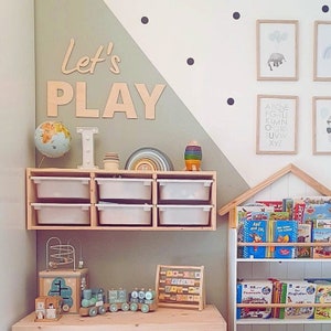 Letrero "Let's PLAY" / Letras de pared / Letrero de madera para guardería / Decoración de guardería/sala de juegos / Arte de pared / Decoración de dormitorio / Letrero de acrílico para sala de juegos