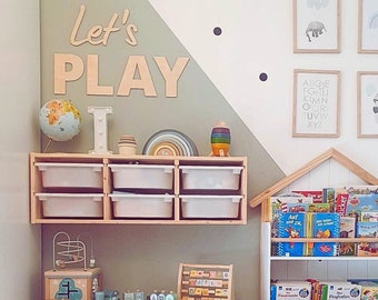 Let's PLAY Sign / Letras de pared / Letrero de guardería de madera / Decoración de guardería/sala de juegos / Arte de pared / Decoración de dormitorio / Letrero de sala de juegos de acrílico