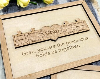 Regalo personalizado para niñera, abuela, abuelo/Marco de recuerdo con pieza de rompecabezas/Regalo para el Día de la Madre de parte de los nietos
