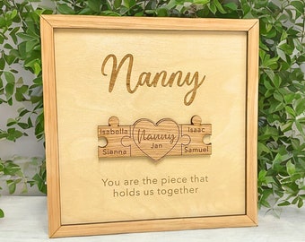 Regalo del Día de la Madre para la Niñera, Marco de Rompecabezas Personalizado, Idea de Regalo de Recuerdo para los Abuelos, Regalo de los Nietos