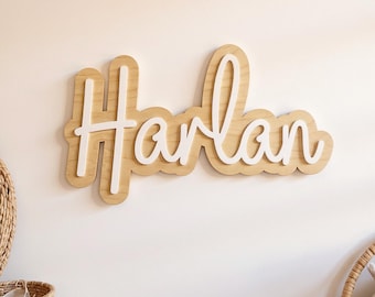 Custom Name Sign – Double Layer Wood & Acrylic Nursery Wall Decor | Personalised Baby Room Name Plaque | Kids Bedroom Sign