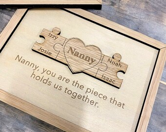 Regalo de recuerdo para niñera, abuela, abuelo/Marco de recuerdo personalizado con pieza de rompecabezas/Regalo para el Día de la Madre de parte de los nietos