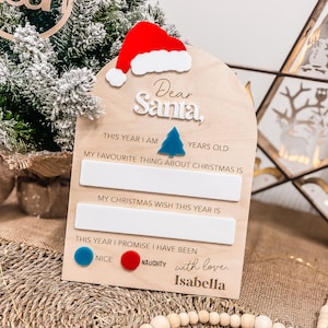 Letrero de madera personalizado "Querido Papá Noel", letrero para la primera Navidad de un niño, carta de borrado en seco personalizada para Papá Noel, tradición infantil de Nochebuena.