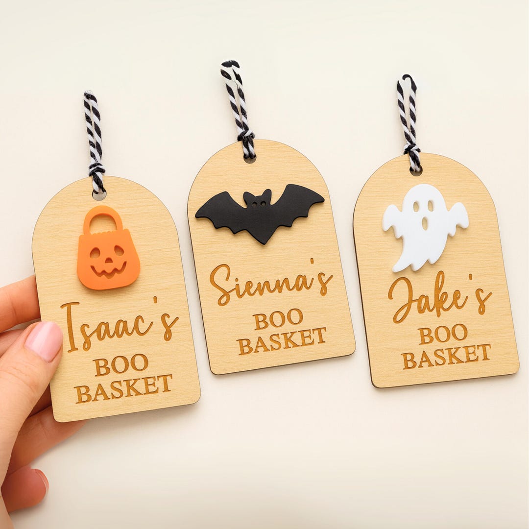 Personalised Wooden Boo Basket Tag With Spooky Icon - Etsy