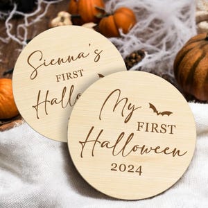 My First Halloween 2024 Wooden Pumpkin Plaque | Halloween Photo Props