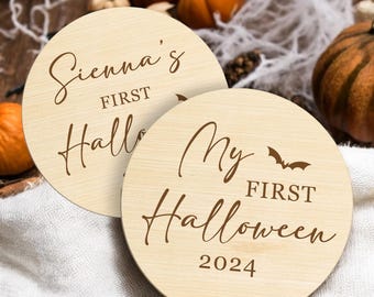 My First Halloween 2024 Wooden Pumpkin Plaque | Halloween Photo Props