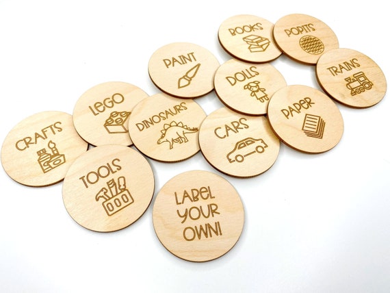 Round Wooden Toy Box Storage Tags Trofast Labels Playroom Decor